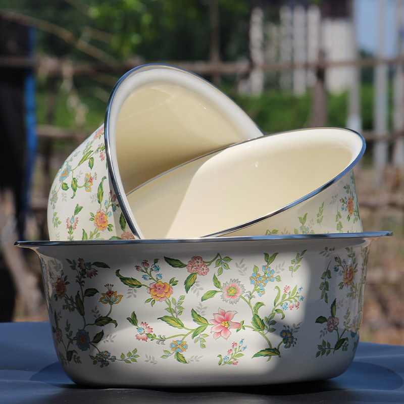 珐琅搪瓷洗菜盆大号芳香花色加深加大厨房活面醒面不沾和面多用盆