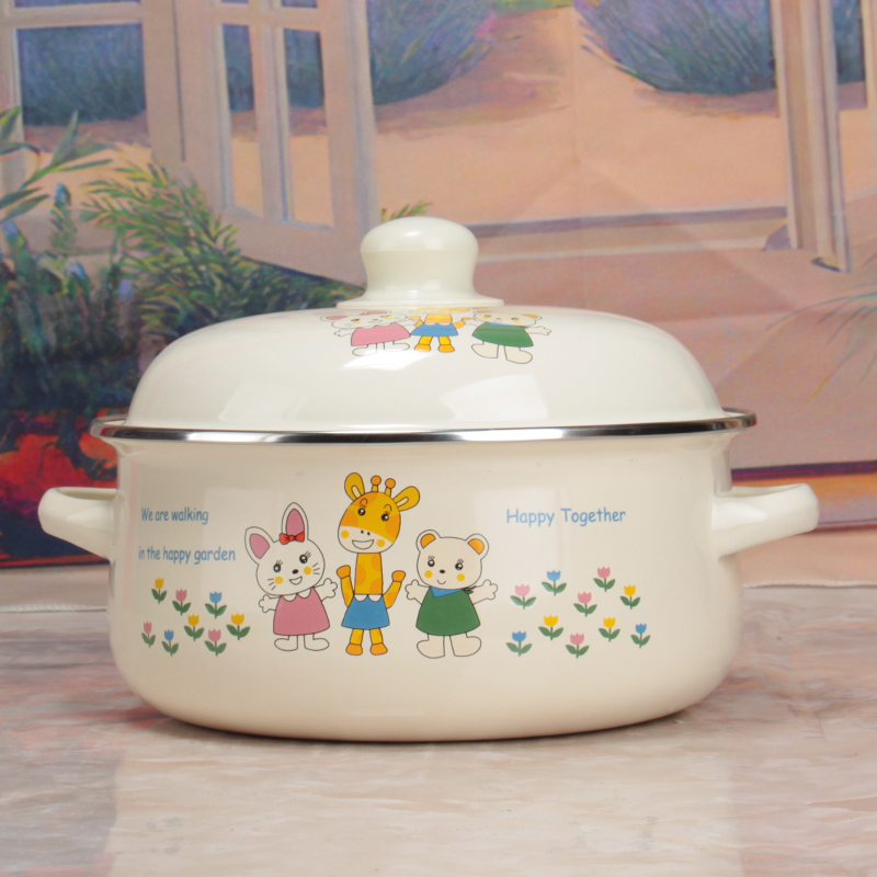 搪瓷汤锅兔派对16/18/20珐琅平底炖锅1L/1.5L/2.2L煮面锅煎药锅