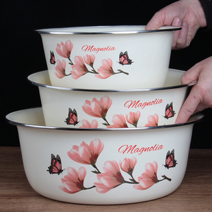 三件套盆【一枝独秀】珐琅搪瓷多用厨房家用盆汤和面盆打蛋洗拌菜