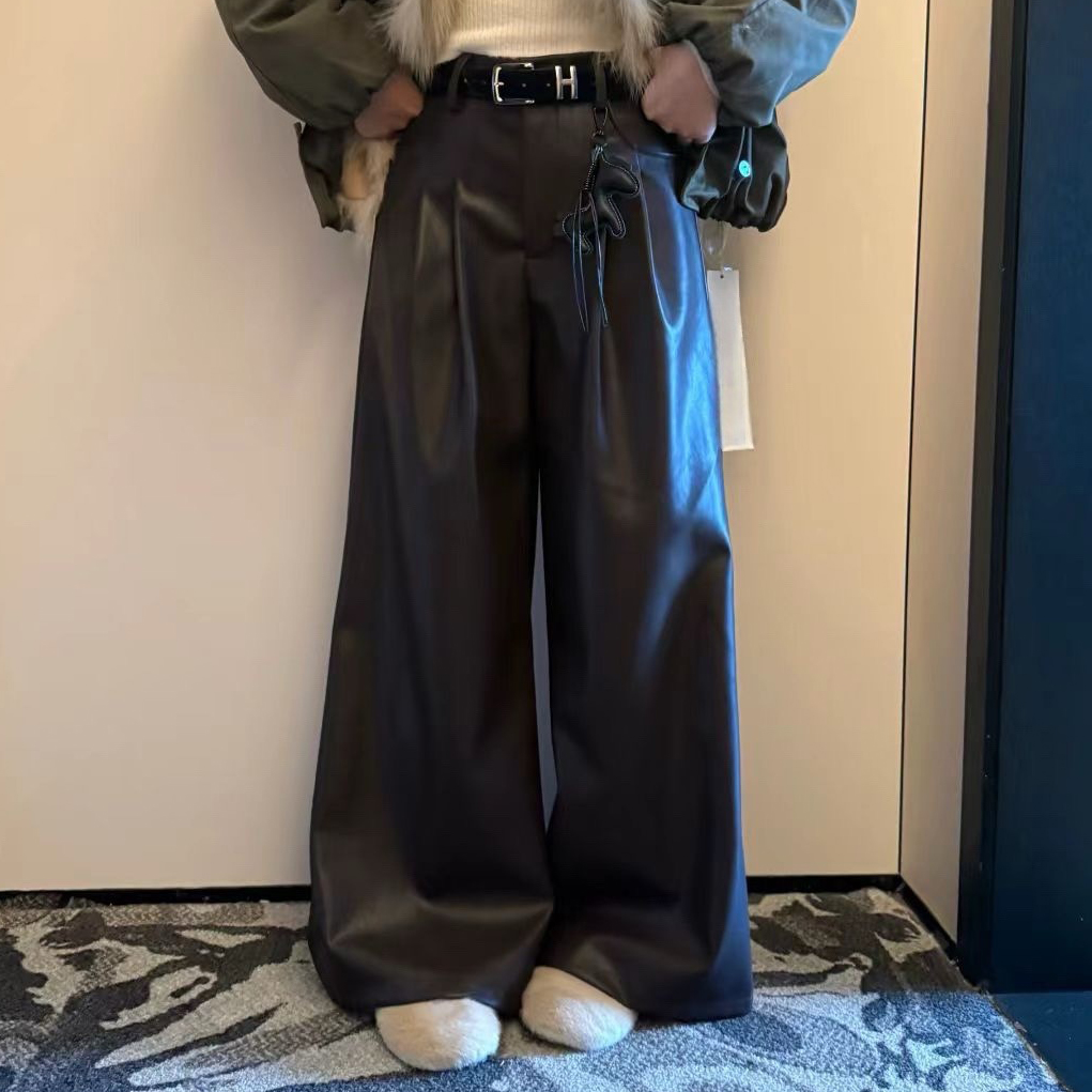 高级感气质今年流行爆款宽松超火慵懒风加厚加绒皮裤休闲裤长裤子