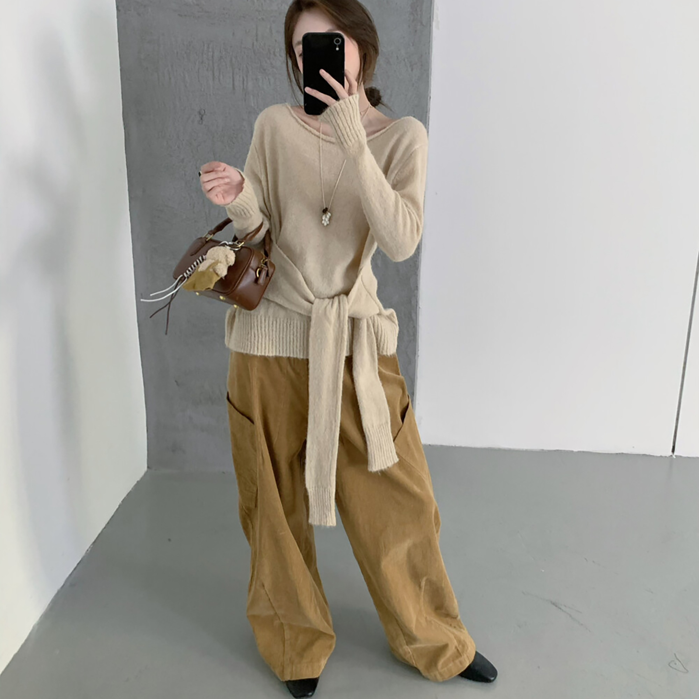工装裤女款2025新款裤子宽松bf慵懒风系带口袋灯芯绒休闲裤长裤子