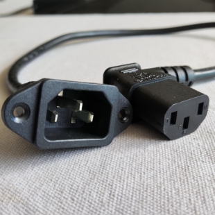 C14侧弯带耳朵转C13公转母ITX机箱电源延长转接线右弯0.5米