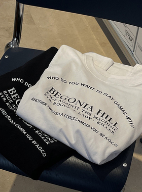 2022年夏季新品美式休闲套头圆领宽松字母t恤女短袖打底上衣女