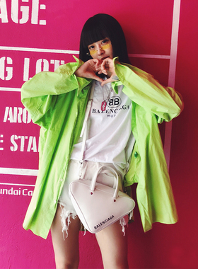 2025早春女小众时尚韩版宽松显瘦荧光绿长款oversized港风薄衬衫