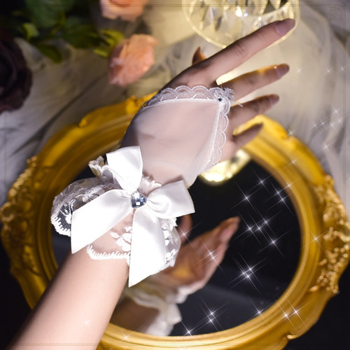 洛丽塔女蕾丝无指手套