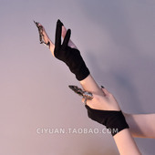 黑lolita赛博朋克哥特露指二指忍者亚比手套二次元 亚文化半掌cos