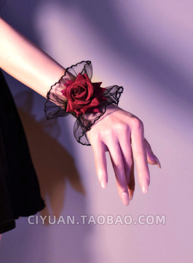 蕾丝玫瑰花手腕手套女袖套