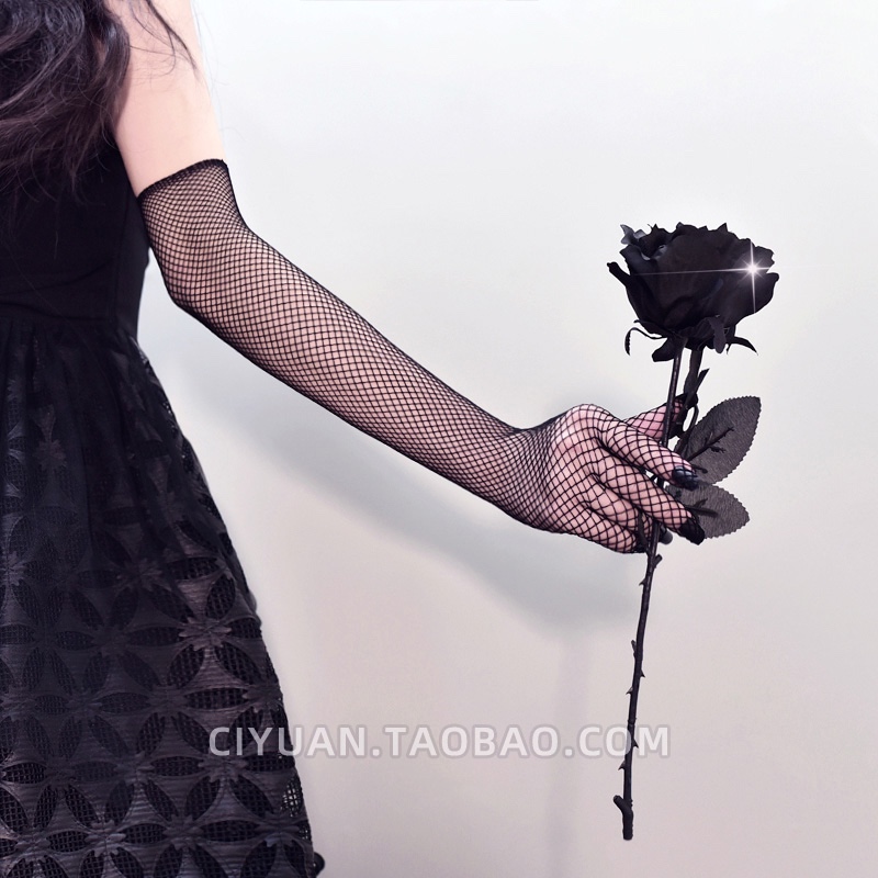 哥特朋克长款渔网手套女亚文化