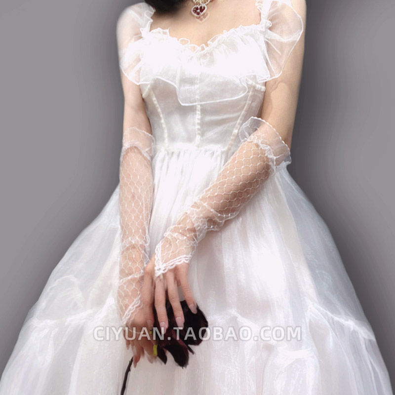 Lolita洛丽塔白色蕾丝花边中指手套女lo娘花嫁配饰袖套臂套cos