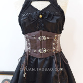 Lolita洛丽塔赛博朋克哥特蒸汽复古咖啡色腰封宽腰带外穿蕾丝束腰