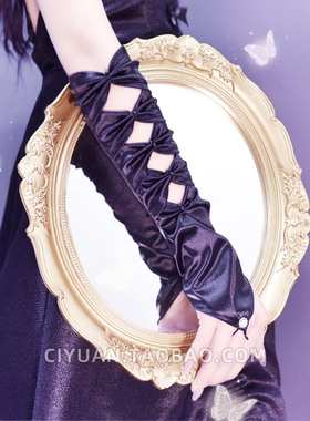 lolita洛丽塔蝴蝶结镂空长款手套女lo袖套朋克哥特辣妹手臂套臂袖