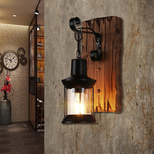 美式复古工业风LOFT实木创意个性酒吧怀旧咖啡馆餐厅船木装饰壁灯