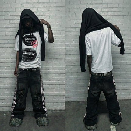 Cynox原创HIPHOP小众嘴唇印花T恤朋克嘻哈宽松纯棉短袖男女潮流
