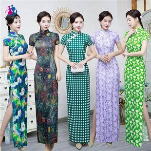 花朵长款 旗袍2023年新款 复古中国风女装 改良表演连衣裙 夏季 年轻款