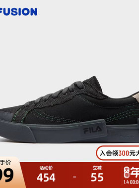 FILA FUSIONFila潮牌帆布鞋男鞋2025秋季新款拼接时尚黑色板鞋男
