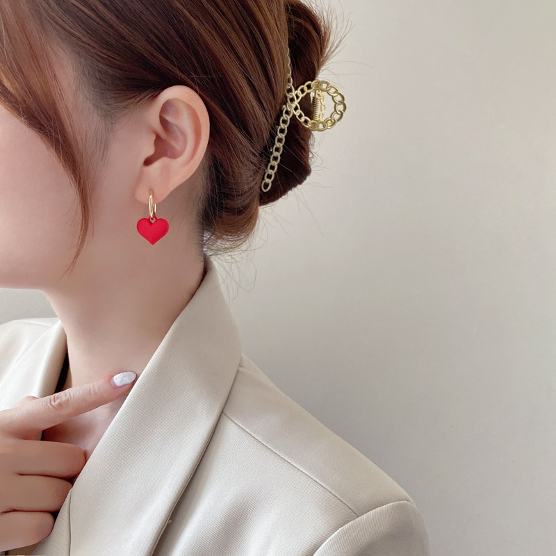 s925银针气质红色爱心耳环女磨砂哑光桃心耳扣设计感日韩秋冬耳饰,饰品/流行首饰/时尚饰品新,耳环,淘宝优惠券,粉丝福利购,淘宝优惠卷