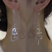 心心相印设计感爱心耳线网红个性 潮长流苏耳饰 气质耳环2023年新款