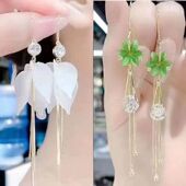 2022小众设计感白色花朵流苏耳环女高级感优雅气质长款 显脸瘦耳