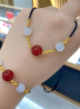 玛瑙项链女红豆玛瑙珠子转运珠手链手绳情侣闺蜜编织锁骨链颈链