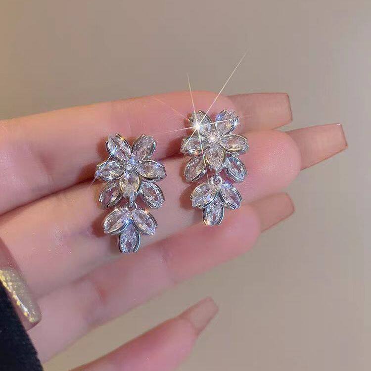 超闪花朵叶子耳环高级感新款耳饰