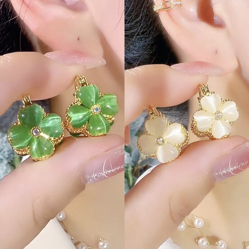 猫眼石花瓣耳钉耳扣轻奢新款百搭