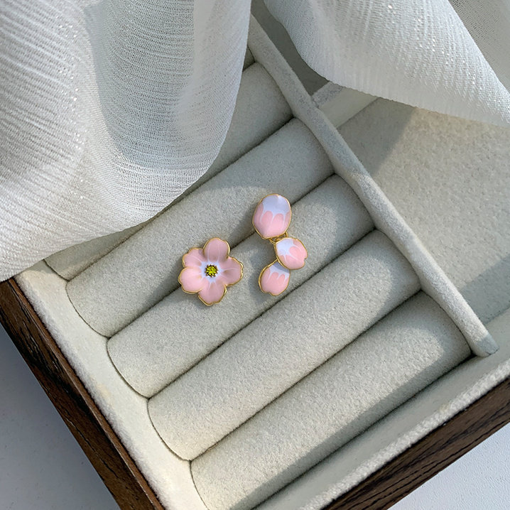 s925银针甜美小清新粉色樱花耳钉