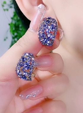 超仙紫色满钻几何耳钉银针小众设计感耳环个性时尚百搭轻奢耳饰女