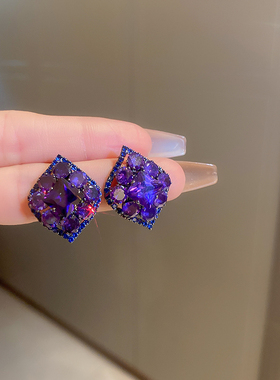 韩国网红气质微醒烟花紫锆石耳环女新款夸张个性网红设计轻奢耳饰