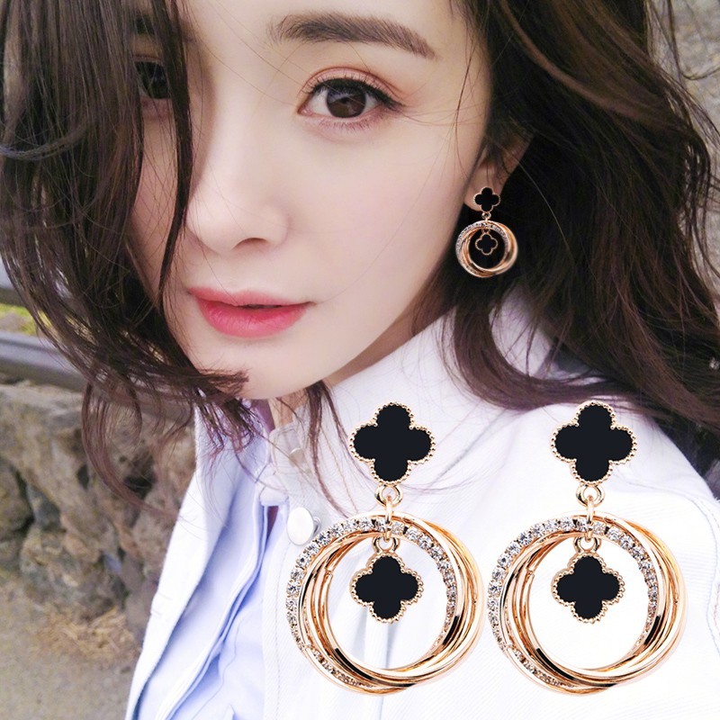 s925纯银四叶草耳钉女甜美百搭