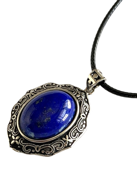 天然青金石吊坠镶嵌毛衣链