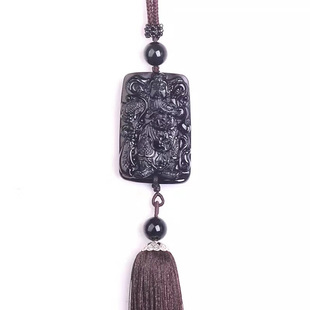 千蕊 天然黑曜石关公车挂 方牌大刀关公汽车挂件 车内饰品多款