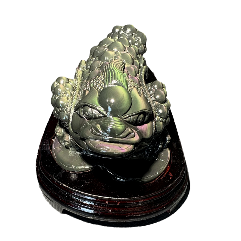天然彩曜石三角蟾摆件家居办公