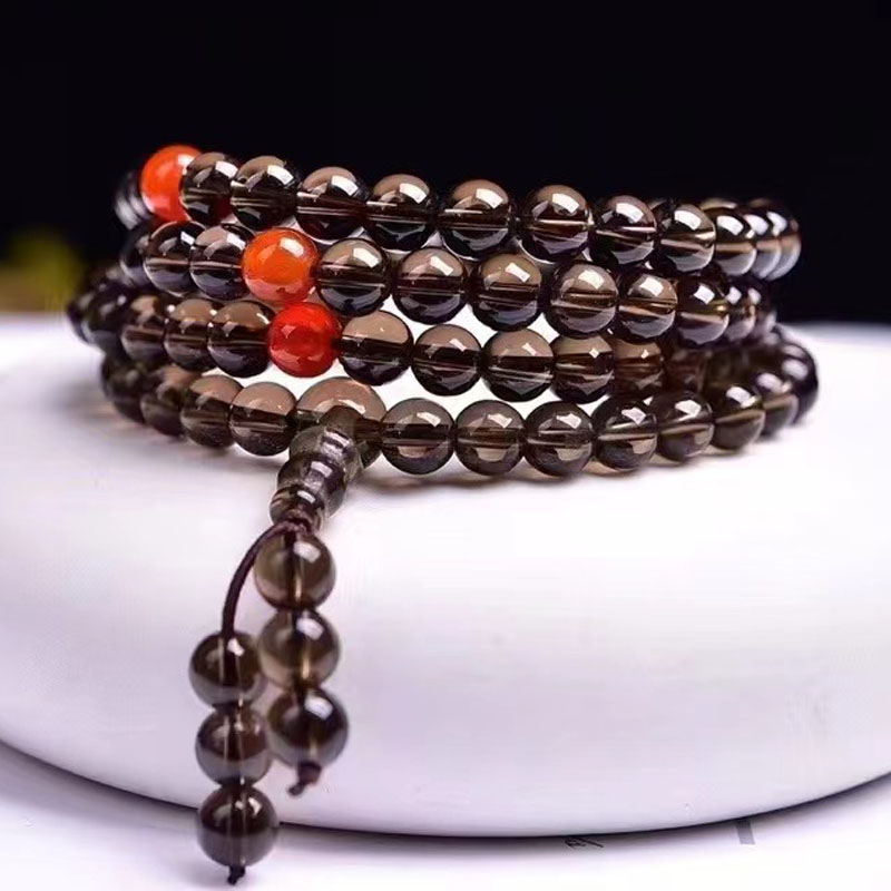 天然茶水晶佛珠手链三圈手串