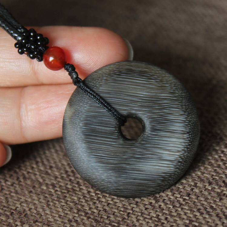 千蕊天然黑驴蹄平安扣毛衣链 吊坠  项坠 送绳