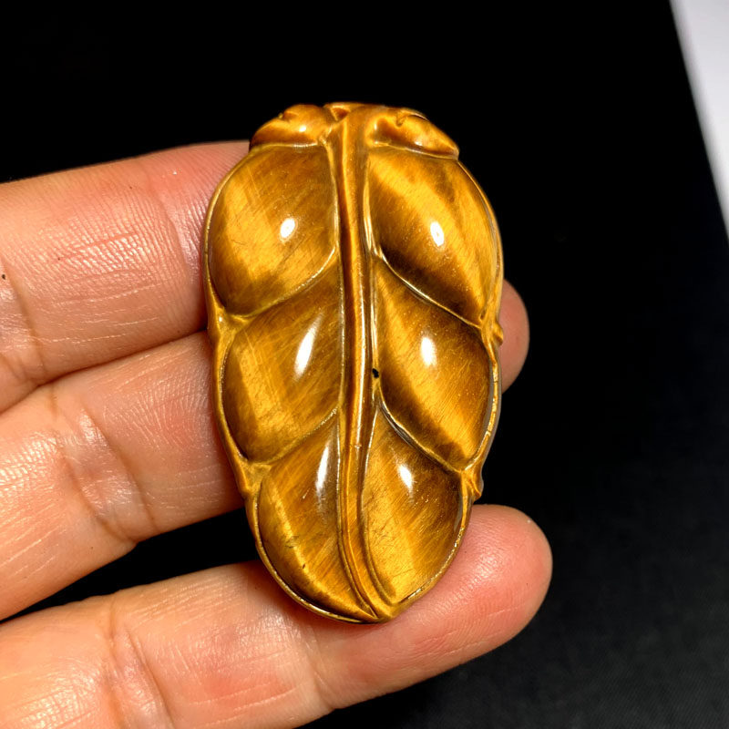天然虎睛石树叶吊坠虎眼石