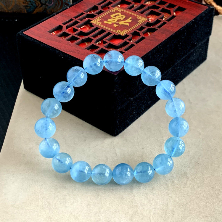 天然海蓝宝手链时尚饰品男女款清新淡雅海蓝宝石实物天蓝魔鬼蓝
