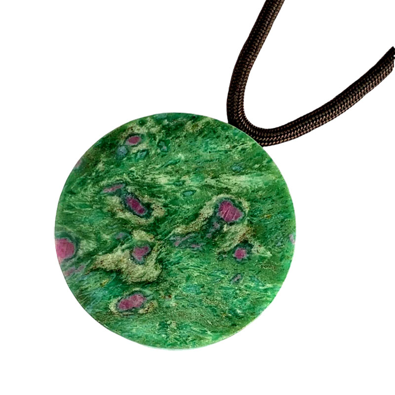 千蕊天然坦桑尼亚红绿宝毛衣链 圆牌吊坠 原石项坠  挂件