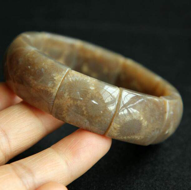 千蕊天然珊瑚玉手排 珊瑚化石手镯 花好玉化好 菊花石镯子