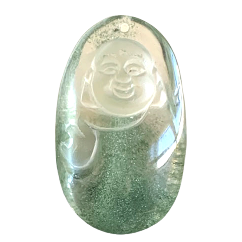 天然绿幽灵雕刻佛吊坠项坠