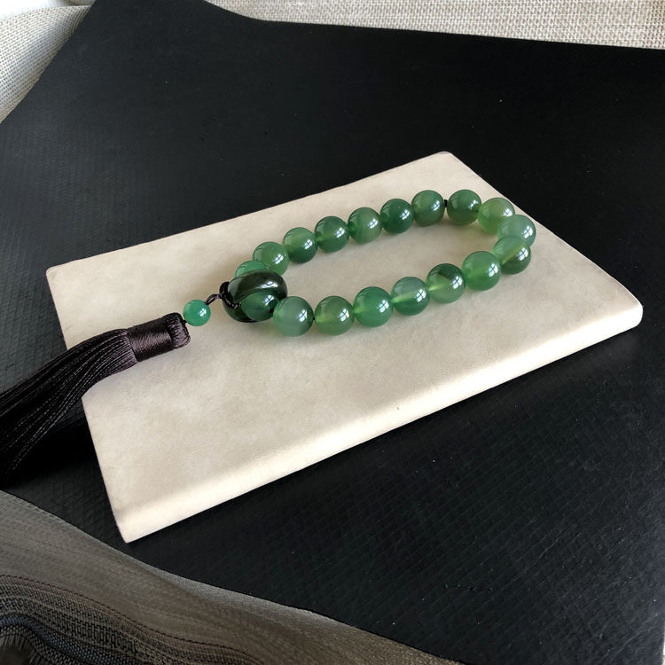 千蕊天然 红绿黑玛瑙白茶色水晶 黑曜石跑环手持车挂十八子手链