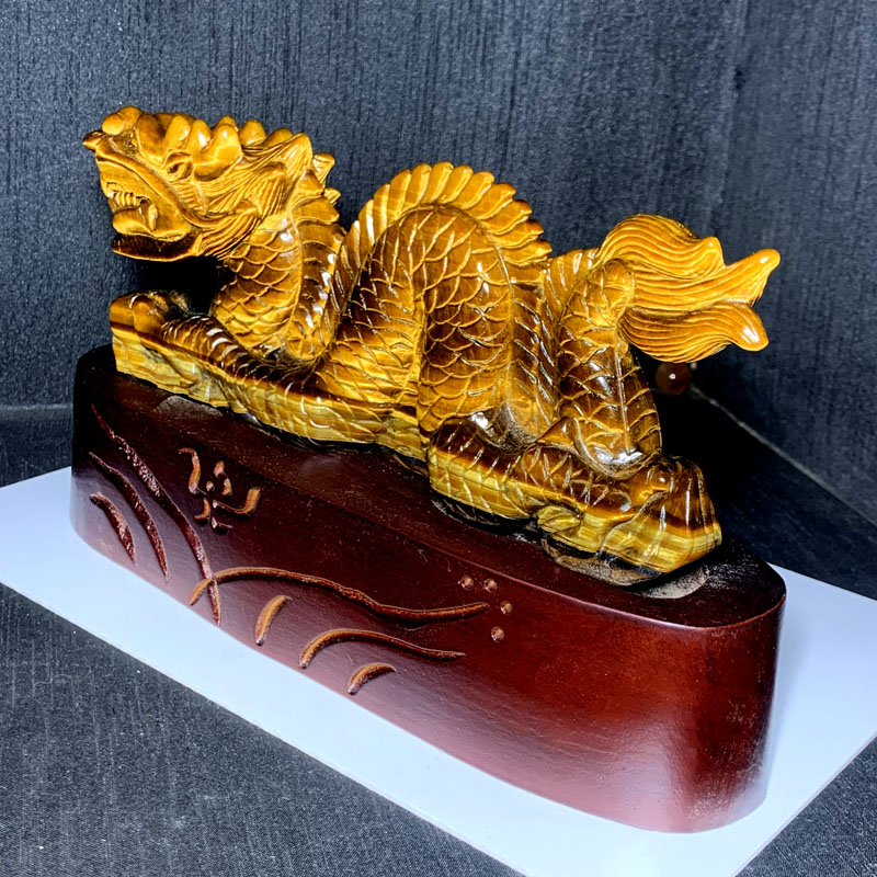 天然虎睛石雕刻龙摆件