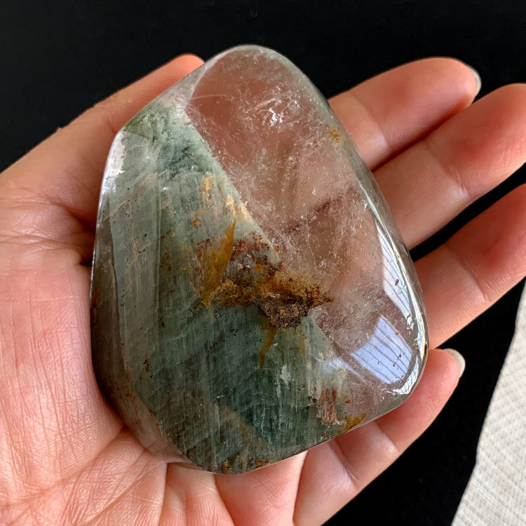 千蕊天然绿幽灵水晶原石把玩水晶手把件青山绿水包裹体幽灵山