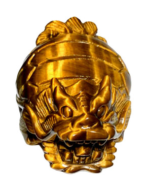 千蕊天然虎睛石雕刻龙龟摆件 黄虎石把玩 虎眼石手摆件 雕工细腻