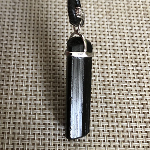 千蕊天然银镶嵌黑碧玺原石吊坠  电气石毛衣链 项坠