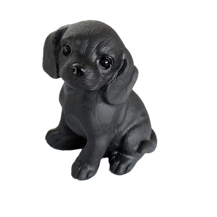 千蕊天然黑曜石雕刻生肖狗摆件全黑原石呆萌蠢萌小狗旺财立体蹲立