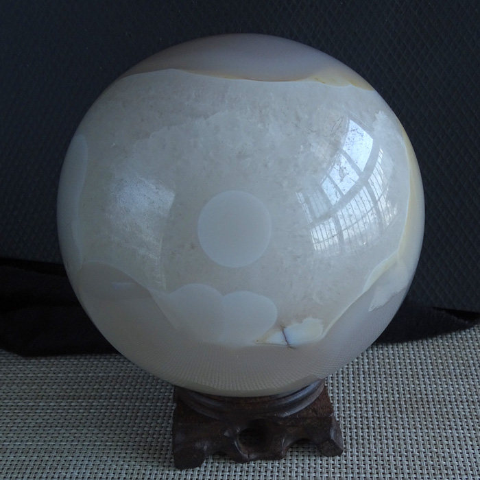 千蕊天然白玛瑙球摆件 共生白水晶球原石 海上升明月意趣奇石实物