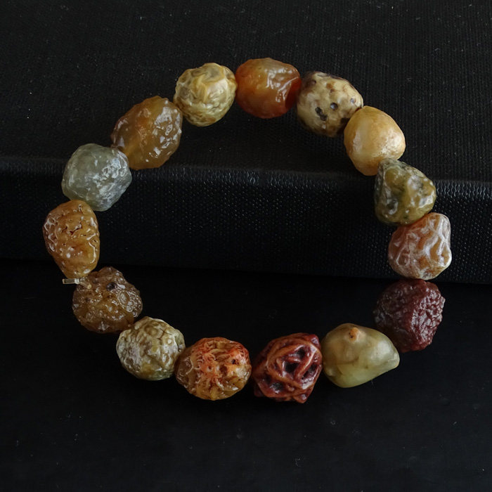 千蕊天然阿拉善彩玛瑙原石手链 戈壁筋脉玛瑙手串原始风格实物