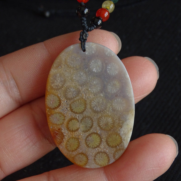 千蕊珊瑚玉菊花石吊坠 天然珊瑚玉毛衣链 珊瑚化石玉化 实物
