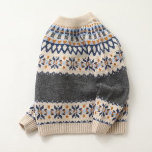 洪叶云台加厚100%纯山羊绒男童毛衣女童秋冬宝宝针织衫儿童羊绒衫