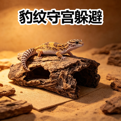 豹纹守宫躲避屋仿真树皮洞爬台饲养箱缸丛林风格丰荣造景爬宠躲避